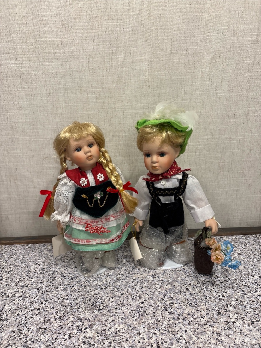 Vintage Busch Gardens Porcelain Dolls With Stands (2)